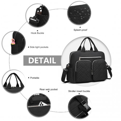 Kono Durable And Functional Changing Tote Bag - Black | Spacious, Waterproof & Multi-Pocket Design