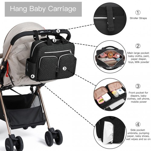 Kono Durable And Functional Changing Tote Bag - Black | Spacious, Waterproof & Multi-Pocket Design