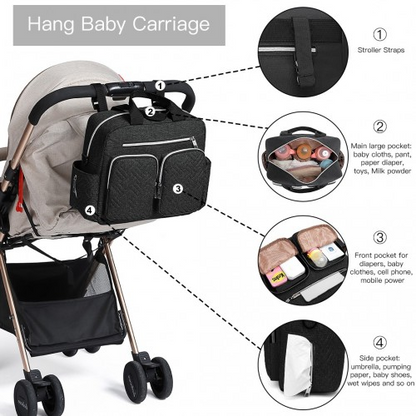 Kono Durable And Functional Changing Tote Bag - Black | Spacious, Waterproof & Multi-Pocket Design