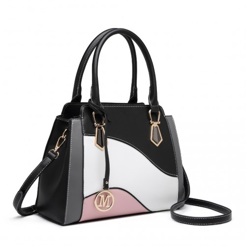 Miss Lulu Pretty Colour Combination Leather Handbag Tote Bag - Black | Elegant PU Leather & Versatile Design