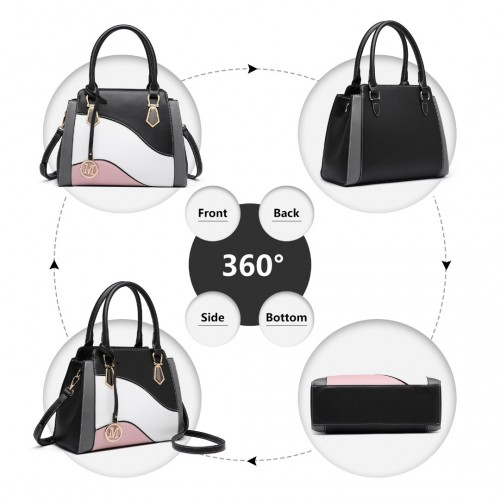 Miss Lulu Pretty Colour Combination Leather Handbag Tote Bag - Black | Elegant PU Leather & Versatile Design