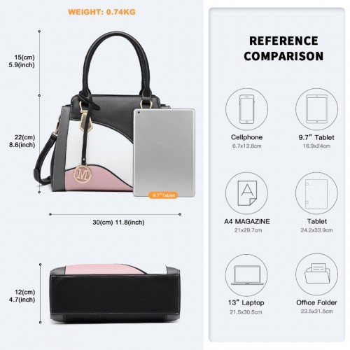 Miss Lulu Pretty Colour Combination Leather Handbag Tote Bag - Black | Elegant PU Leather & Versatile Design