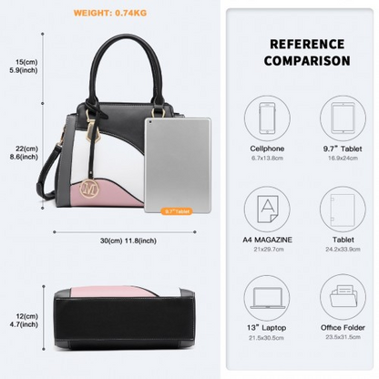 Miss Lulu Pretty Colour Combination Leather Handbag Tote Bag - Black | Elegant PU Leather & Versatile Design
