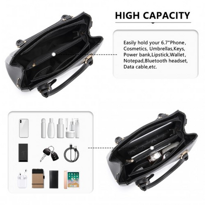 Miss Lulu Pretty Colour Combination Leather Handbag Tote Bag - Black | Elegant PU Leather & Versatile Design