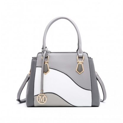 Miss Lulu Pretty Colour Combination Leather Handbag Tote Bag - Grey