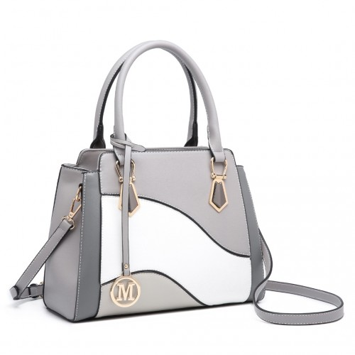 Miss Lulu Pretty Colour Combination Leather Handbag Tote Bag - Grey