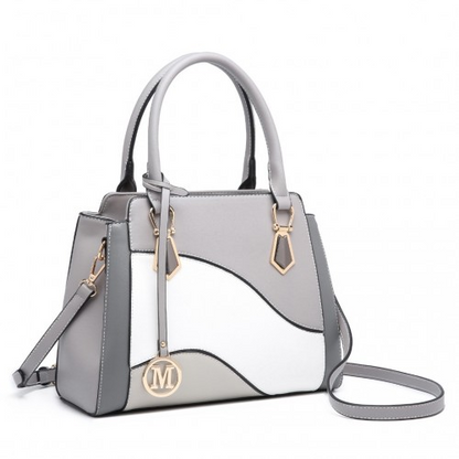 Miss Lulu Pretty Colour Combination Leather Handbag Tote Bag - Grey