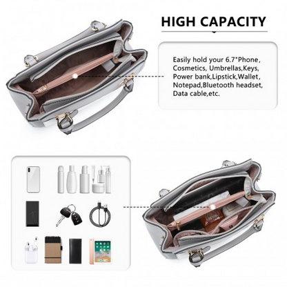 Miss Lulu Pretty Colour Combination Leather Handbag Tote Bag - Grey