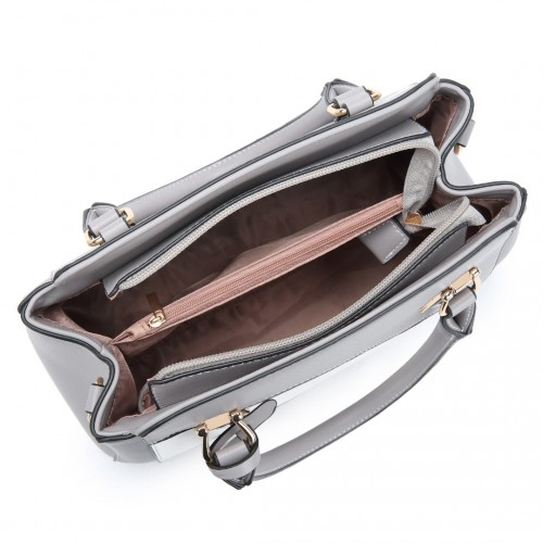 Miss Lulu Pretty Colour Combination Leather Handbag Tote Bag - Grey