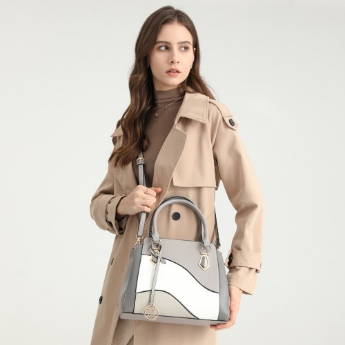 Miss Lulu Pretty Colour Combination Leather Handbag Tote Bag - Grey