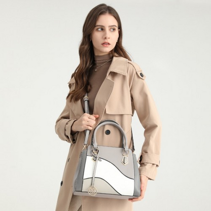 Miss Lulu Pretty Colour Combination Leather Handbag Tote Bag - Grey