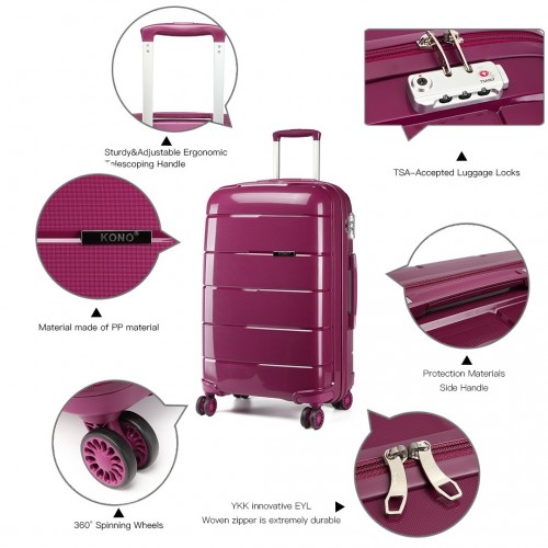 K1997L - KONO 24 INCH HARD SHELL PP SUITCASE - PURPLE