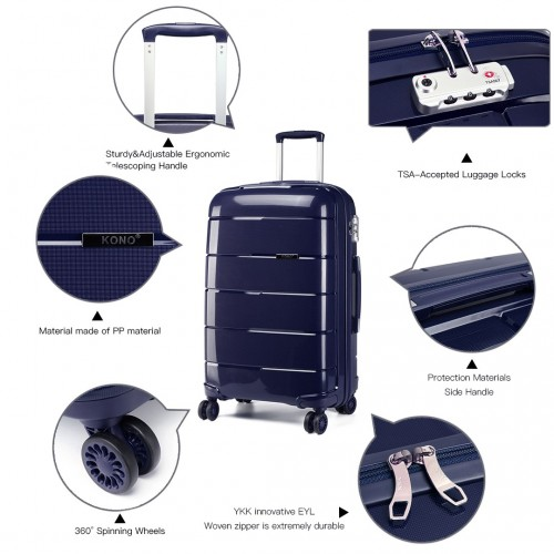 K1997L - KONO 24 INCH HARD SHELL PP SUITCASE - NAVY