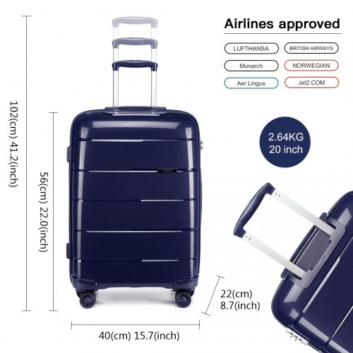 KONO 20 Inch Cabin Size Hard Shell Suitcase - Navy | Lightweight & Durable Travel Luggage