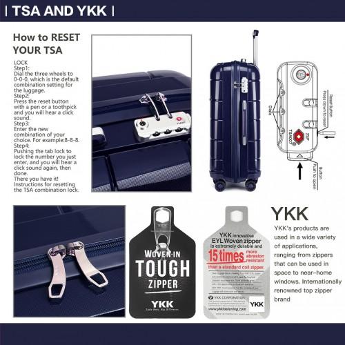 KONO 20 Inch Cabin Size Hard Shell Suitcase - Navy | Lightweight & Durable Travel Luggage