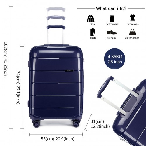 K1997L - KONO 20-24-28” HARD SHELL PP SUITCASE SET - NAVY