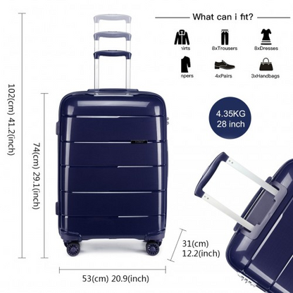 K1997L - KONO 20-24-28” HARD SHELL PP SUITCASE SET - NAVY