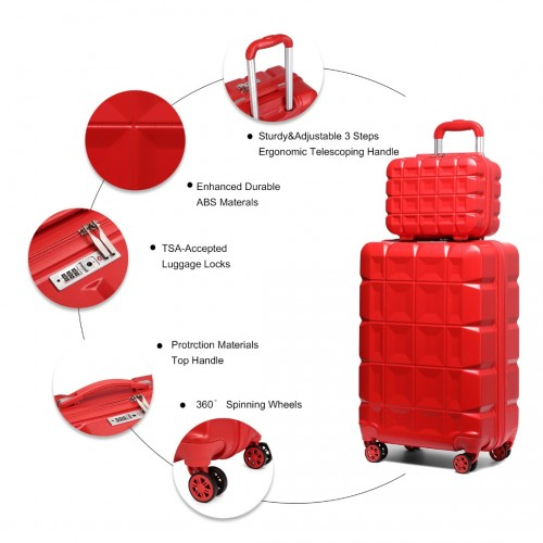 Kono 13/20 Inch Lightweight Hard Shell ABS Cabin Suitcase with TSA Lock & Vanity Case - Red