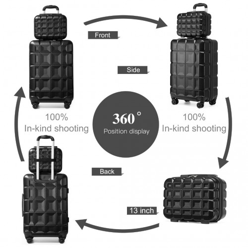 Kono 13/20 Inch Lightweight Hard Shell ABS Cabin Suitcase With TSA Lock And Vanity Case - Black