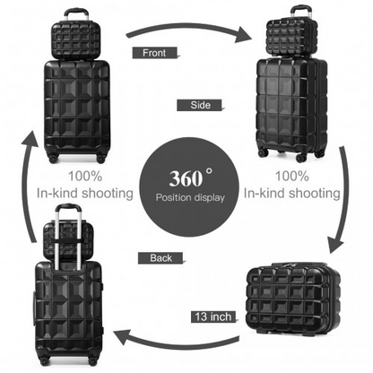 Kono 13/20 Inch Lightweight Hard Shell ABS Cabin Suitcase With TSA Lock And Vanity Case - Black
