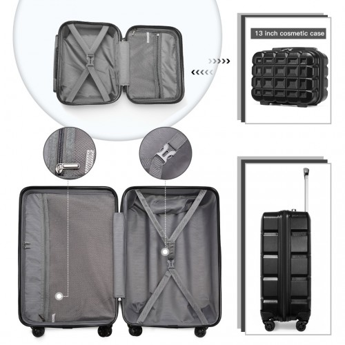 Kono 13/20 Inch Lightweight Hard Shell ABS Cabin Suitcase With TSA Lock And Vanity Case - Black