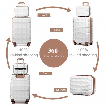 Kono 13/20 Inch Lightweight Hard Shell ABS Cabin Suitcase with TSA Lock and Vanity Case - White
