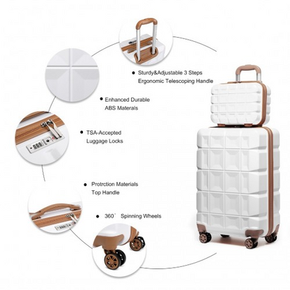 Kono 13/20 Inch Lightweight Hard Shell ABS Cabin Suitcase with TSA Lock and Vanity Case - White
