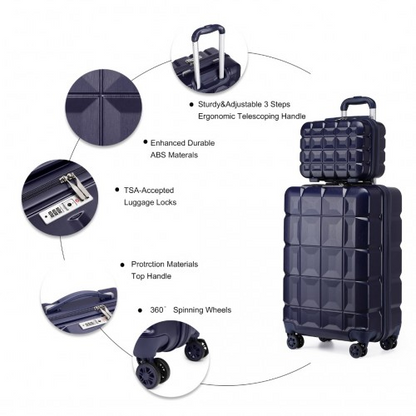Kono 13/20 Inch Lightweight Hard Shell ABS Cabin Suitcase With TSA Lock And Vanity Case - Navy