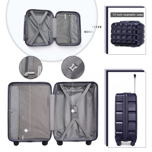Kono 13/20 Inch Lightweight Hard Shell ABS Cabin Suitcase With TSA Lock And Vanity Case - Navy