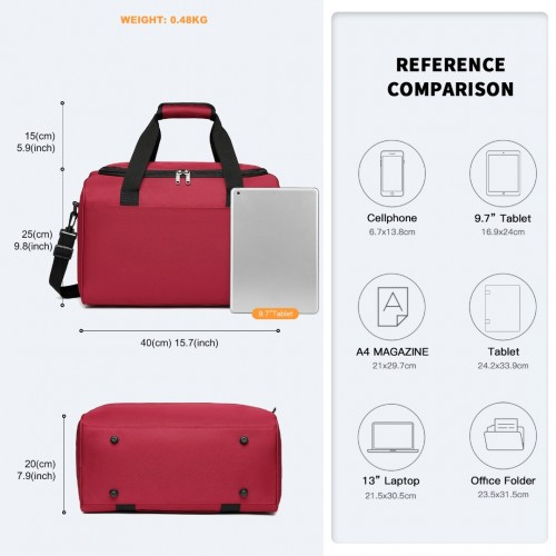 Kono Structured Travel Duffle Bag - Burgundy | Stylish and Functional | Water-Resistant Oxford Cloth | Ideal for Travel & Daily Use