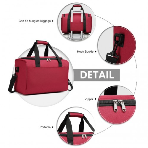Kono Structured Travel Duffle Bag - Burgundy | Stylish and Functional | Water-Resistant Oxford Cloth | Ideal for Travel & Daily Use