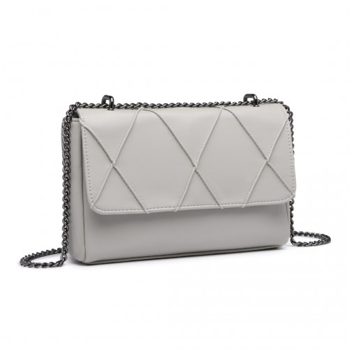 Miss Lulu Rhombus Flap Chain Shoulder Bag - Grey | Stylish & Practical Women's Handbag