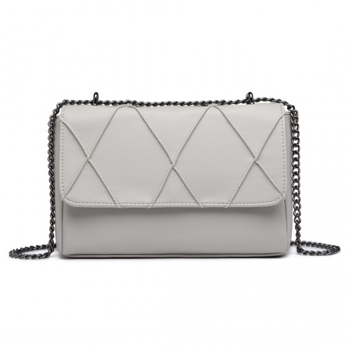 Miss Lulu Rhombus Flap Chain Shoulder Bag - Grey | Stylish & Practical Women's Handbag