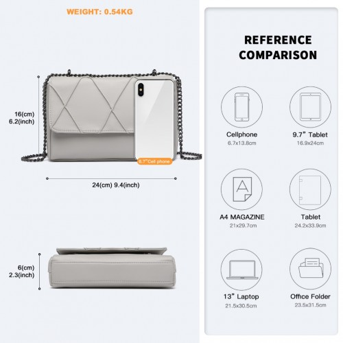 Miss Lulu Rhombus Flap Chain Shoulder Bag - Grey | Stylish & Practical Women's Handbag