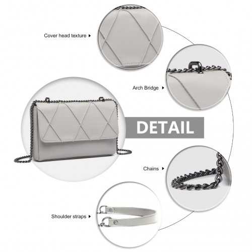 Miss Lulu Rhombus Flap Chain Shoulder Bag - Grey | Stylish & Practical Women's Handbag