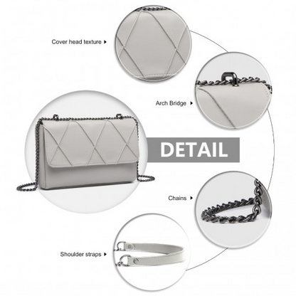 Miss Lulu Rhombus Flap Chain Shoulder Bag - Grey | Stylish & Practical Women's Handbag