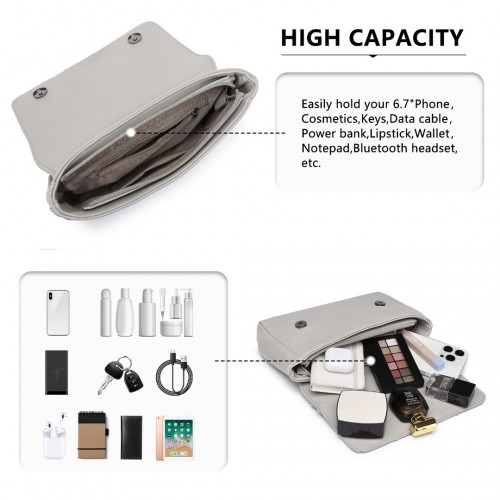 Miss Lulu Rhombus Flap Chain Shoulder Bag - Grey | Stylish & Practical Women's Handbag