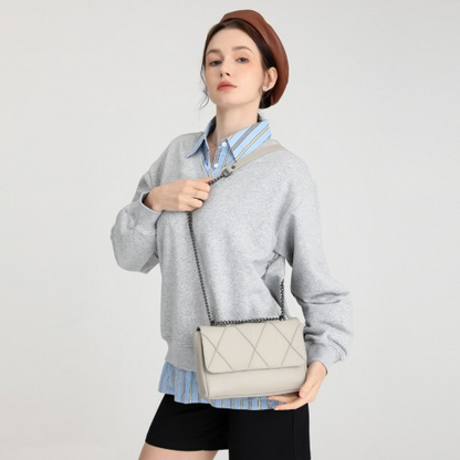 Miss Lulu Rhombus Flap Chain Shoulder Bag - Grey | Stylish & Practical Women's Handbag