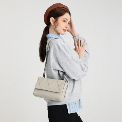 Miss Lulu Rhombus Flap Chain Shoulder Bag - Grey | Stylish & Practical Women's Handbag