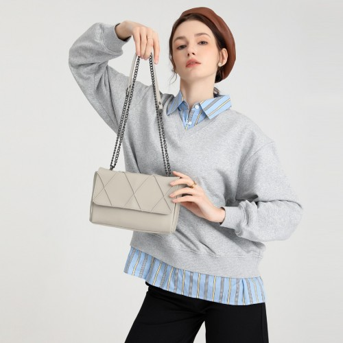 Miss Lulu Rhombus Flap Chain Shoulder Bag - Grey | Stylish & Practical Women's Handbag
