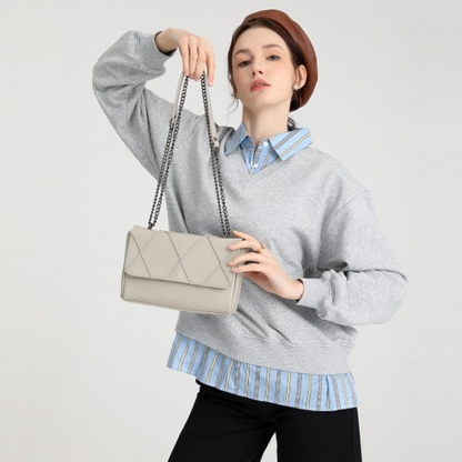 Miss Lulu Rhombus Flap Chain Shoulder Bag - Grey | Stylish & Practical Women's Handbag