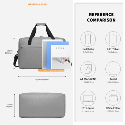 Kono Lightweight Multi Purpose Unisex Sports Travel Duffel Bag - Grey