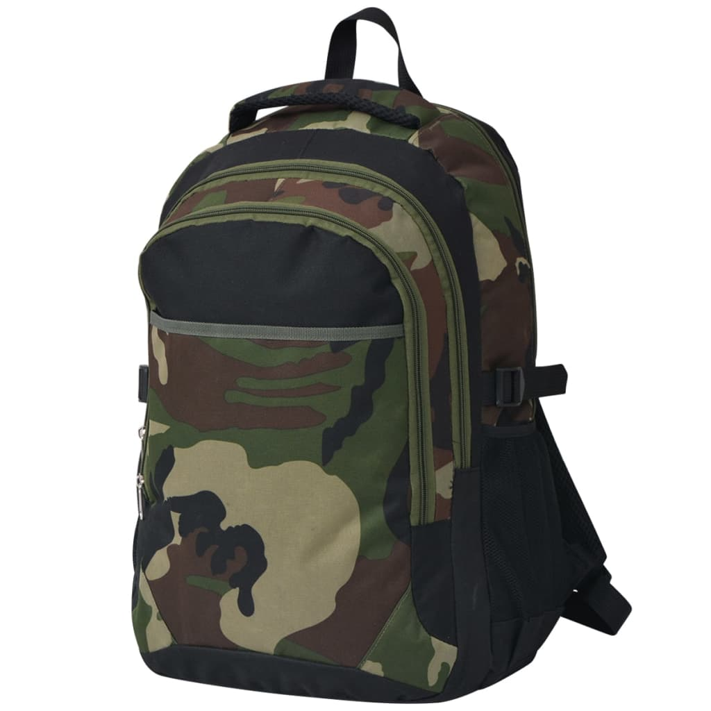 vidaXL School Backpack 40L - Black and Camouflage | Durable, Water-Repellent, Spacious
