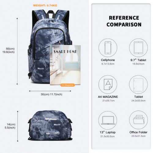 Kono Business Laptop Backpack with USB Charging Port - Cloudy Blue