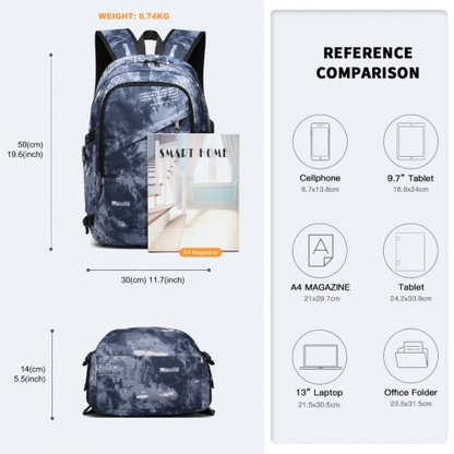 Kono Business Laptop Backpack with USB Charging Port - Cloudy Blue