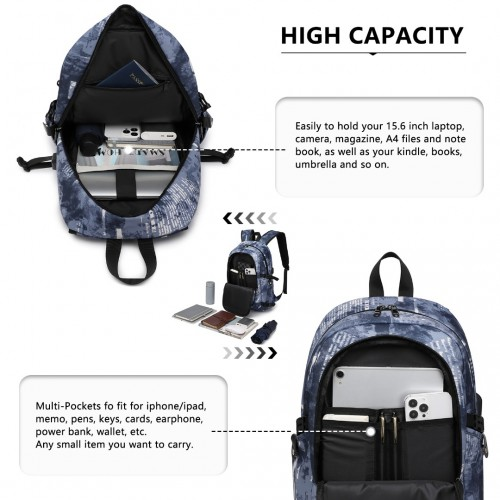 Kono Business Laptop Backpack with USB Charging Port - Cloudy Blue