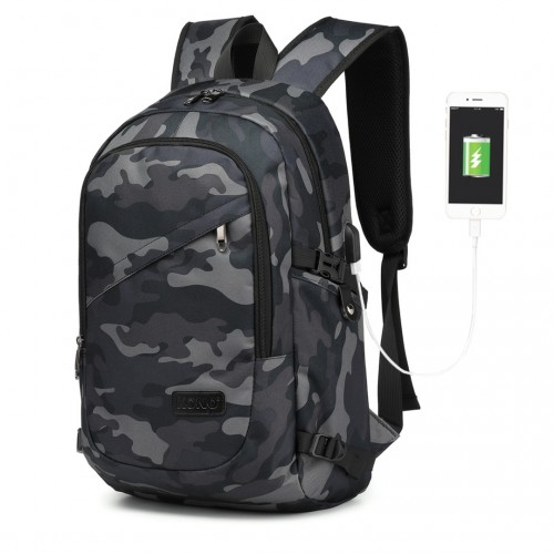 Kono Business Laptop Backpack with USB Charging Port - Camo - Perfect for Professionals on the Go