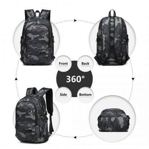 Kono Business Laptop Backpack with USB Charging Port - Camo - Perfect for Professionals on the Go