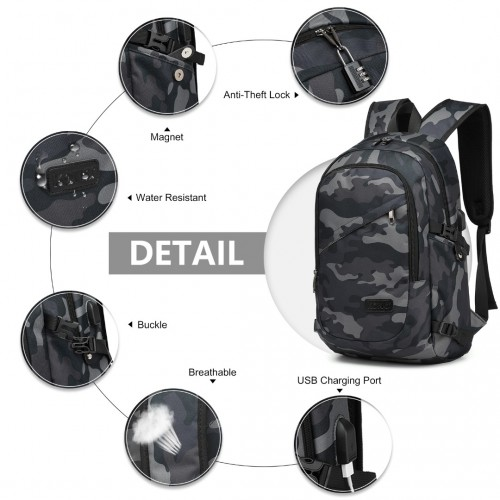 Kono Business Laptop Backpack with USB Charging Port - Camo - Perfect for Professionals on the Go