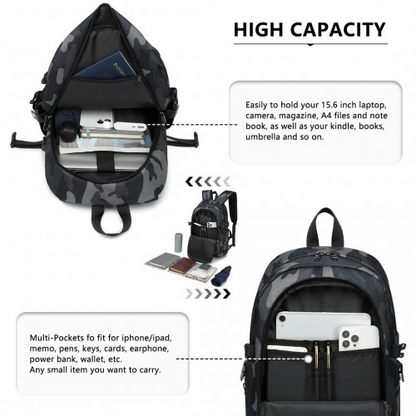 Kono Business Laptop Backpack with USB Charging Port - Camo - Perfect for Professionals on the Go
